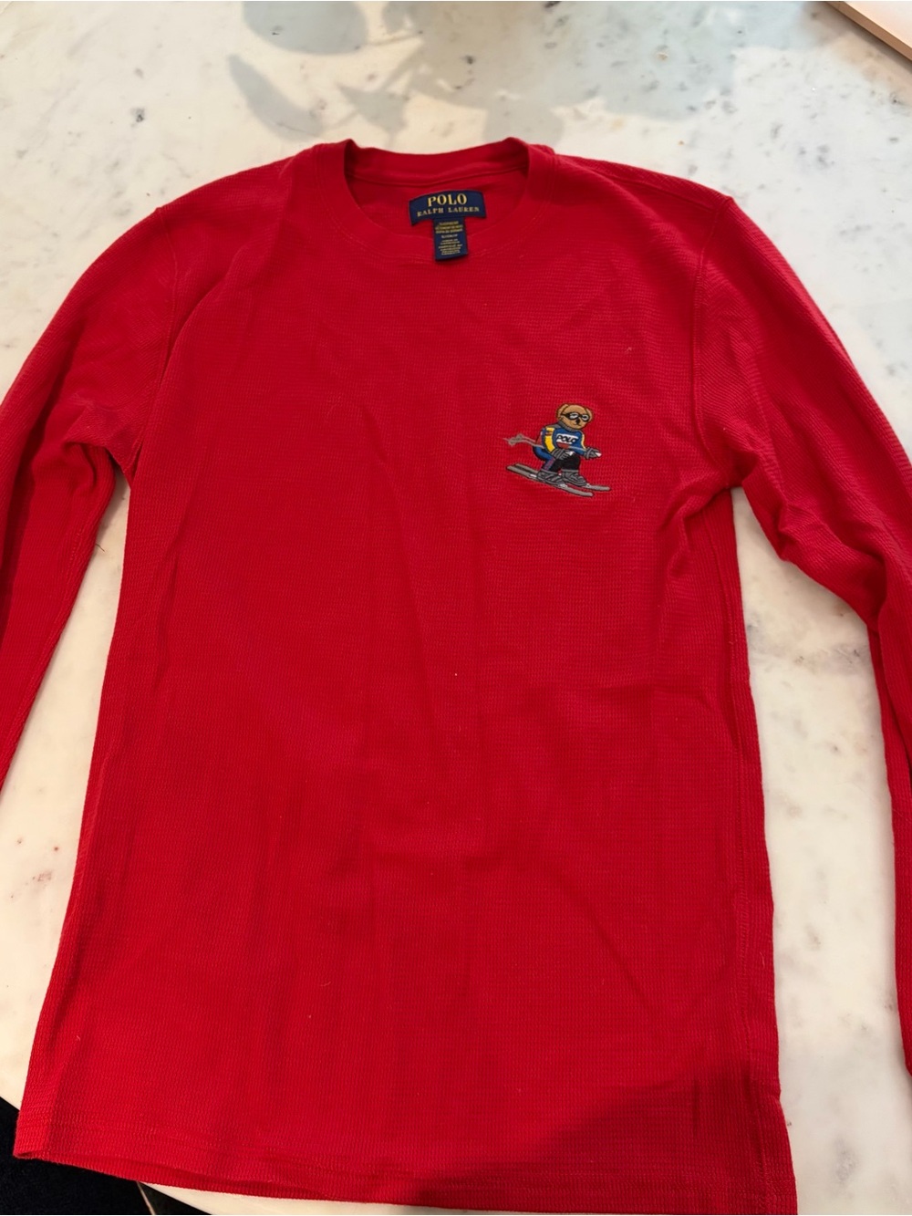 Polo by Ralph Lauren Red Long-Sleeve Thermal Shirt with Ski Bear - Small